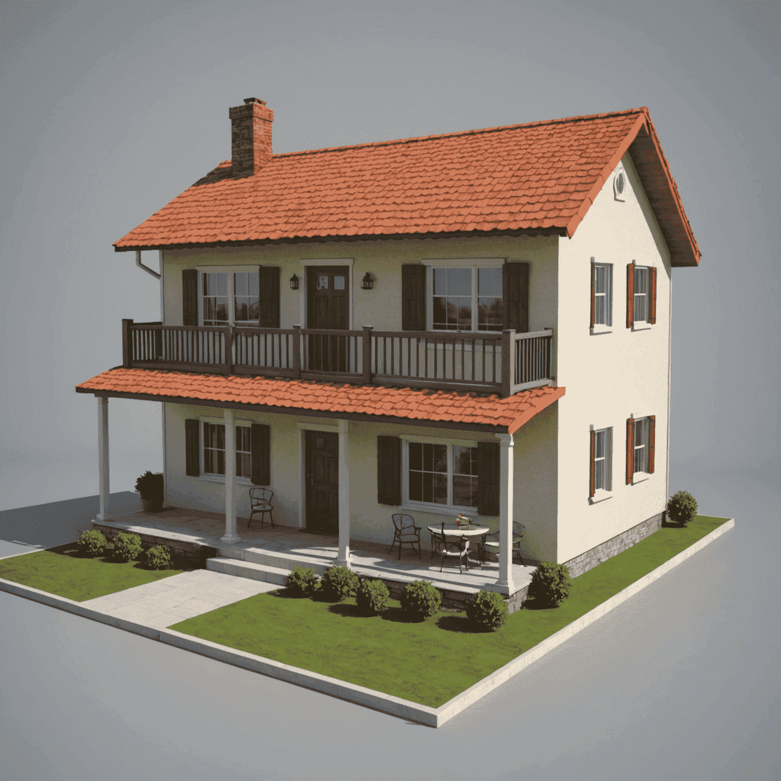 A 3D render of a simple house model created in SketchUp, showcasing basic shapes and tools used in the software