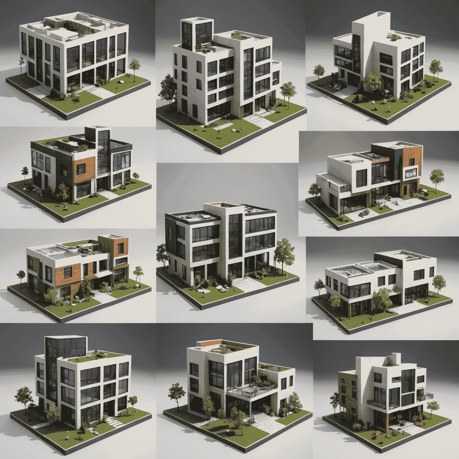 Collage of 3D models and designs created by our students, showcasing a variety of architectural and product designs