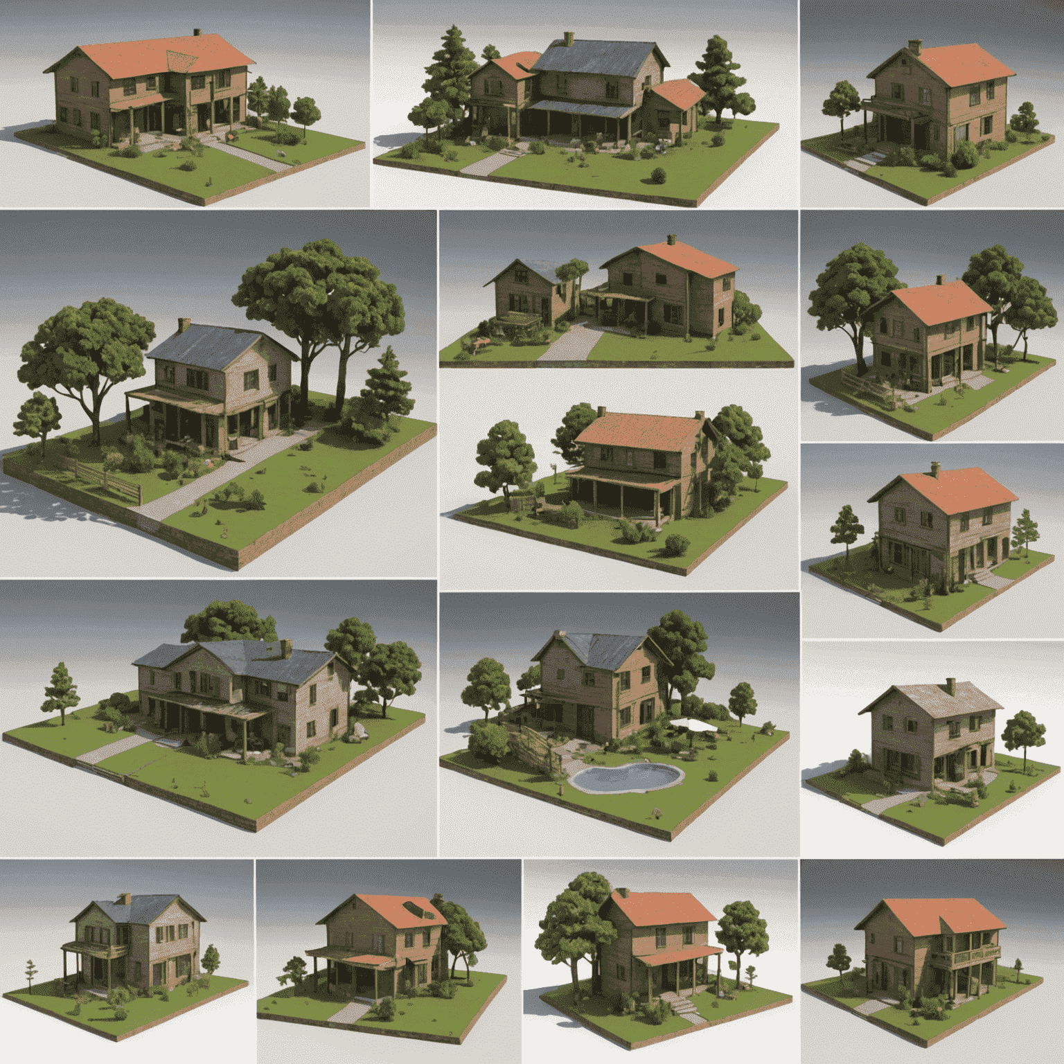 A collage of simple 3D models created by beginners using SketchUp, showcasing the potential outcomes of the course