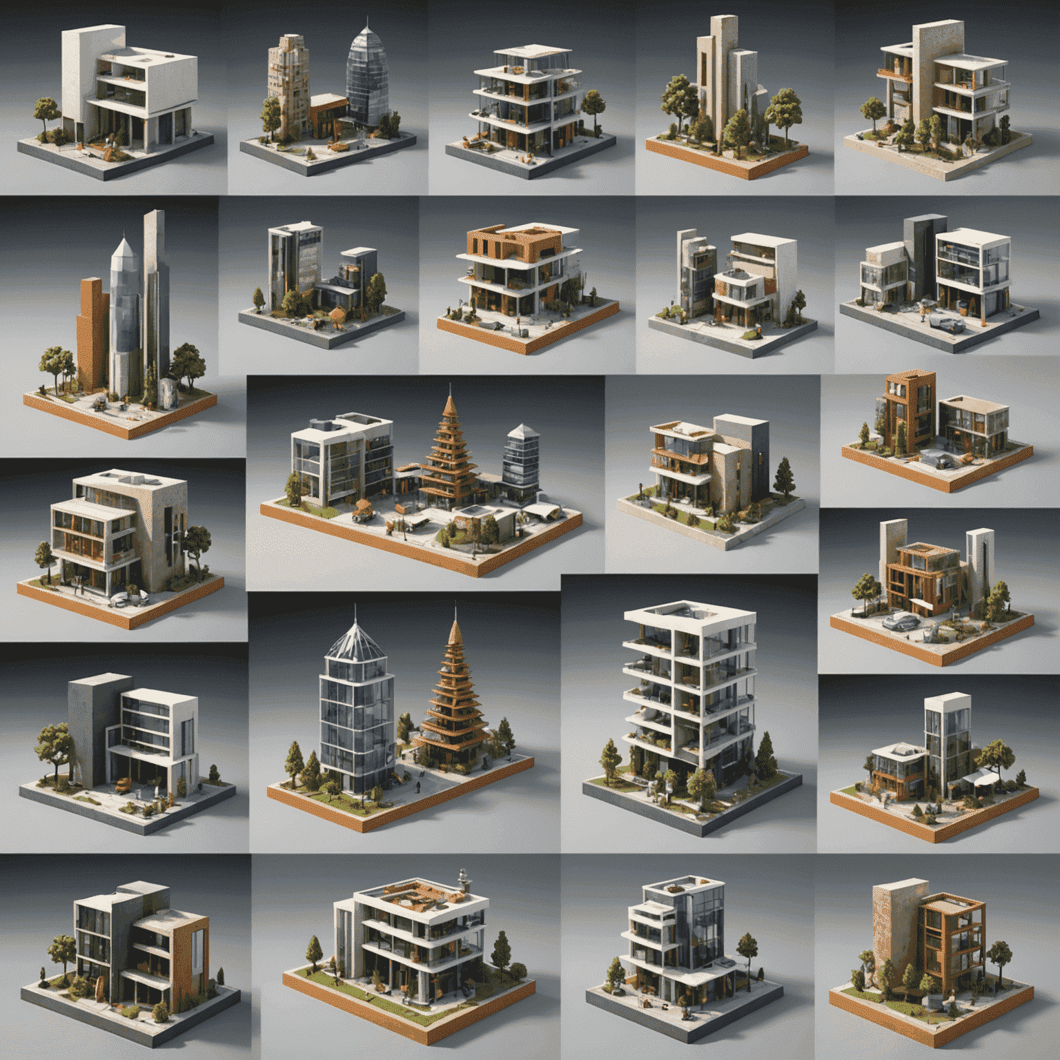 A collage of various 3D models, including product designs, architectural models, and abstract sculptures. This diverse display represents the range of custom 3D modeling projects available.